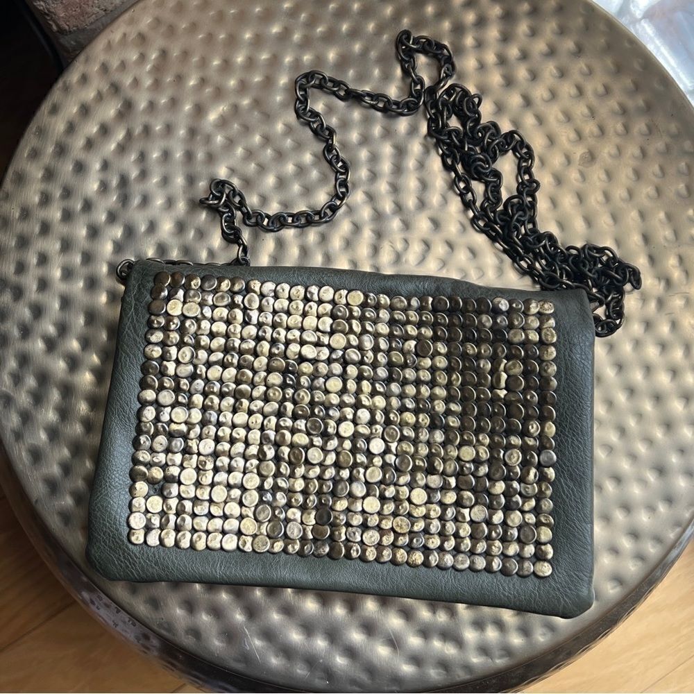 Deena & Ozzy Purse Olive & Gold Studded | Chain Strap